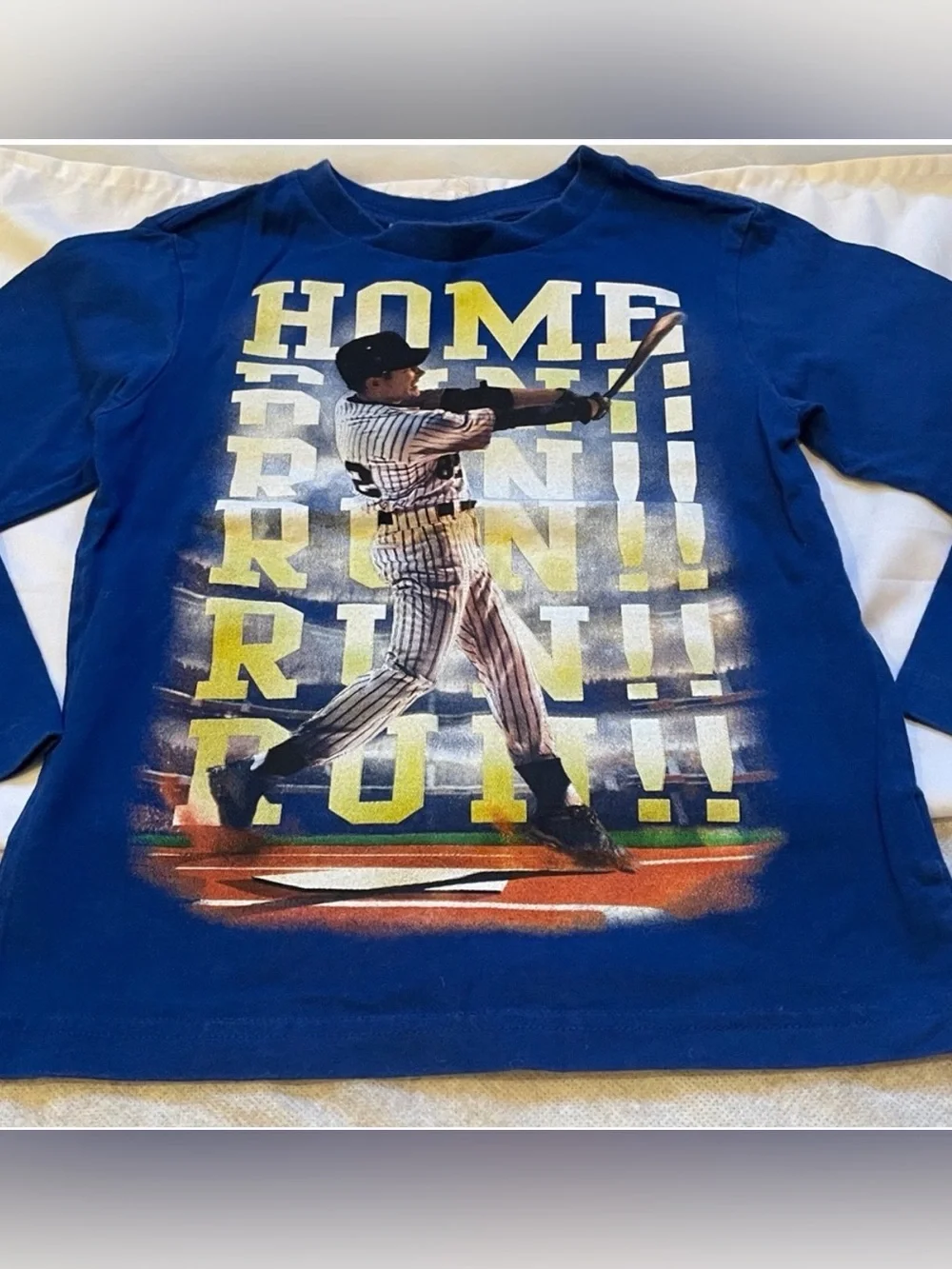 Children’s Place Boys Baseball XS “Home Run” Graphic T-Shirt Blue Long Sleeve